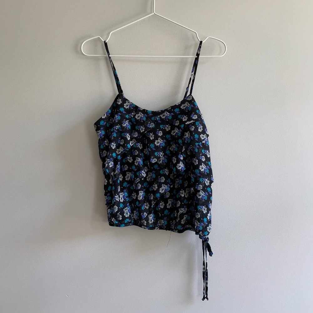 BLUES FLORAL PRINT RUFFLE TANK BLOUSE - Picture 4 of 6